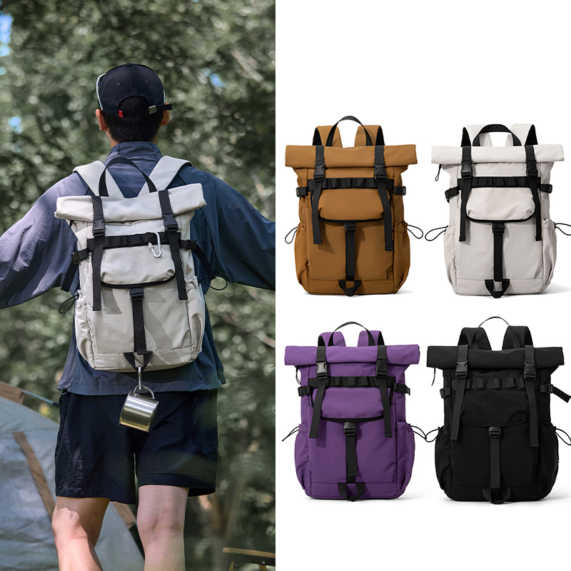 Canvas Backpack Casual - New Men's Roll Mouth Expandable Travel